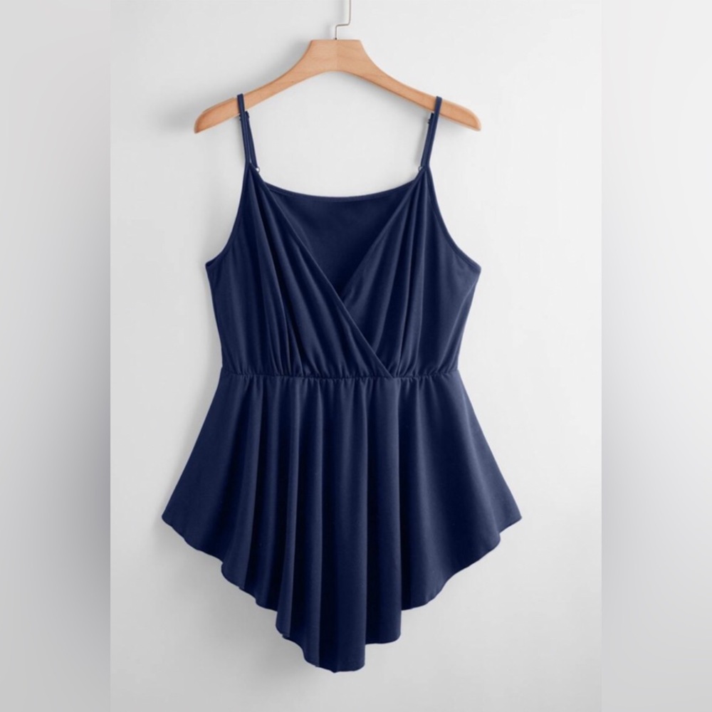 Navy blue Plus Surplice Front Dip Hem Cami Top
